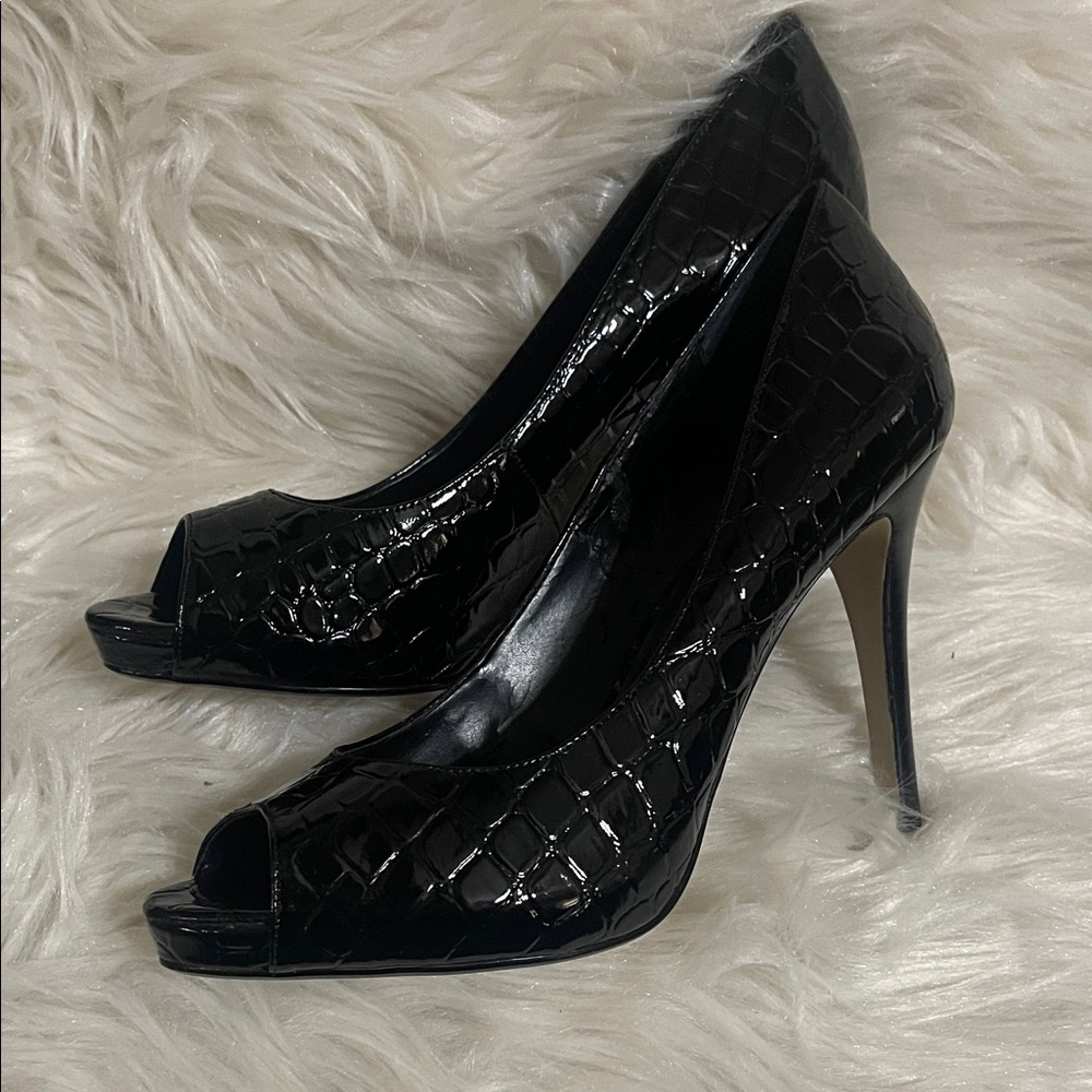 Nine West Black Croc-Embossed Heels